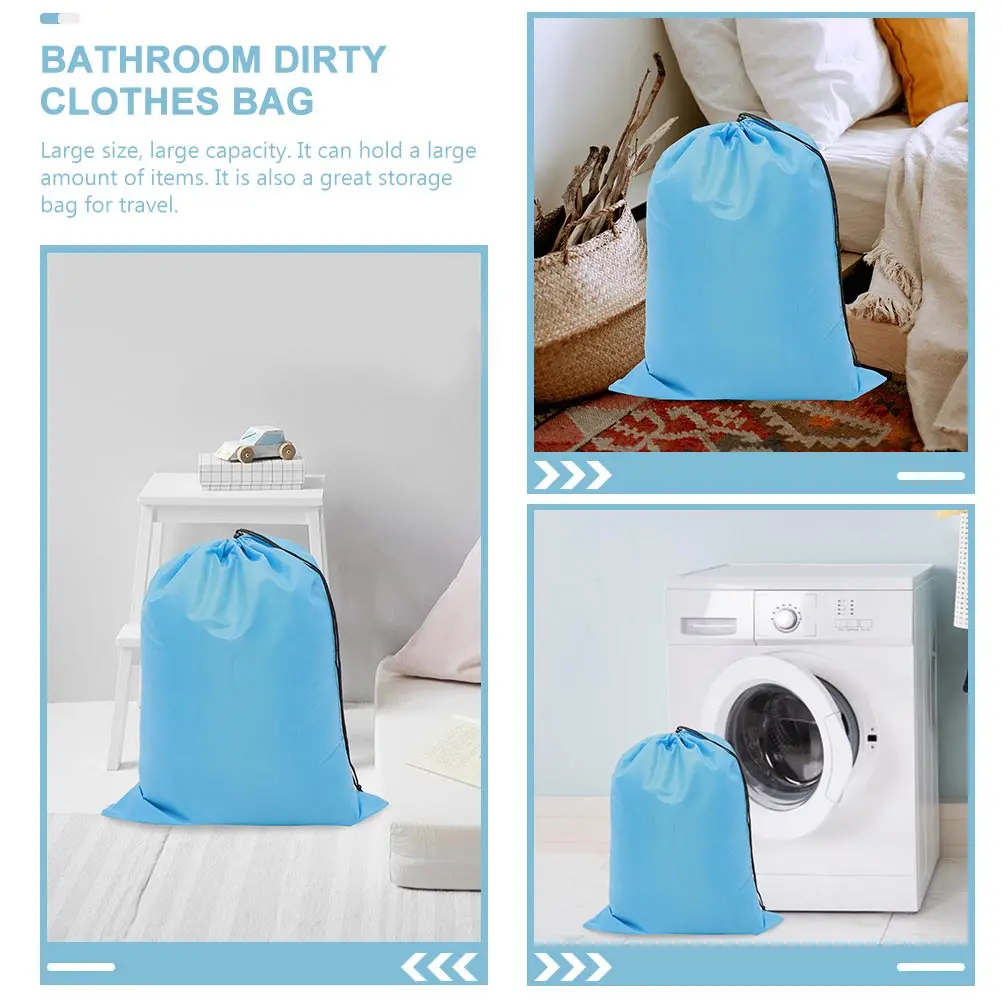 

2pcs Laundry Bag Foldable Travel Polyester Twine Bag Blue Large Capacity Dirty Clothes Container Storage Solution