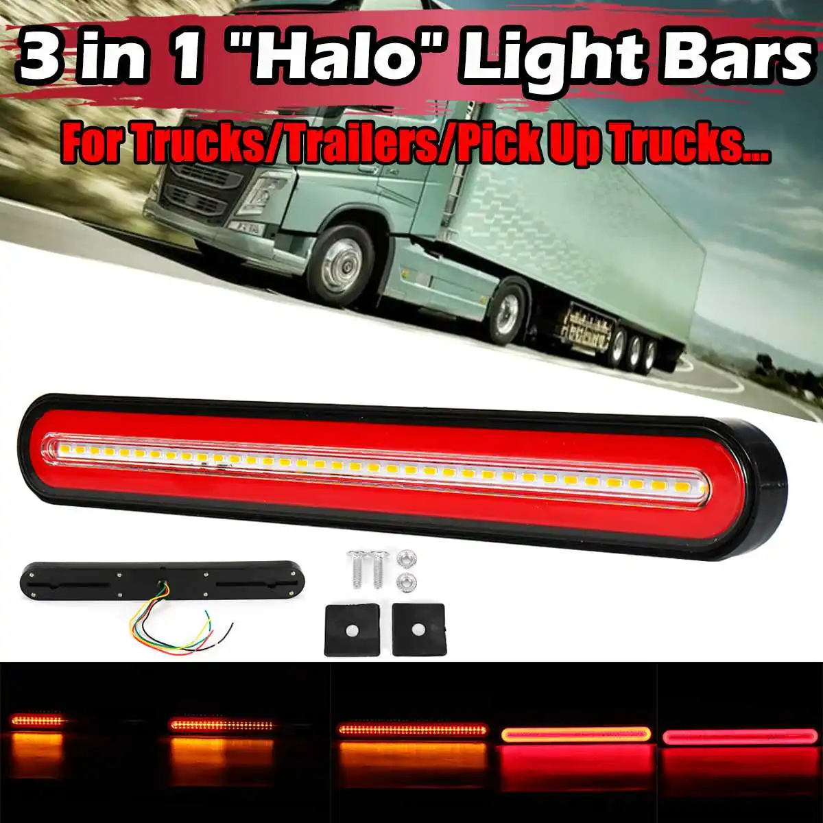 24V 3 in 1 Neon Halo Ring Tail Brake Stop Lamp Waterproof Flowing LED Turn signal Trailer Truck Brake Light Turn Signal Light