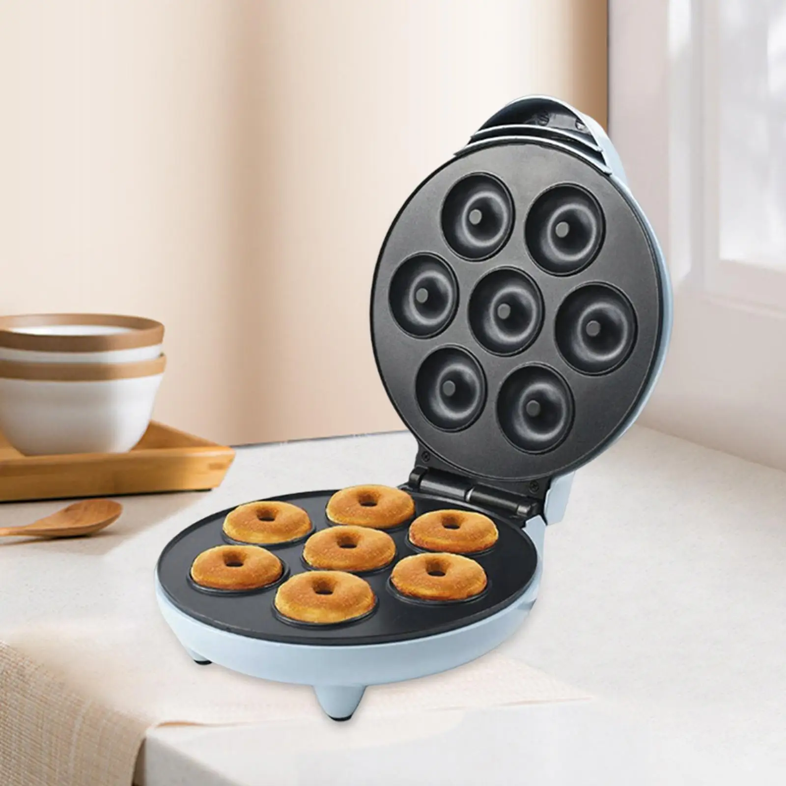 Mini Donut Maker Machine with Reminder Light 1200W Breakfast Waffle Baking Machine for Coffee Shop Commercial Use Snack Desserts
