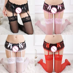 1Set Sexy Bretels Kousen Vrouwen Bloemen Kant Sexy Kousen Verleiding Erotische Kant Strik Top Dij Hoge Panty Lingerie