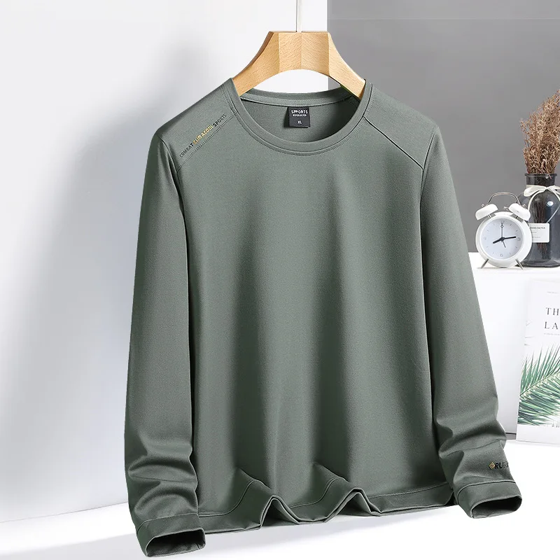 

2024 Autumn Men's Casual Solid Color Round Neck Pullover All-match Large Size Base Shirt Long Sleeve Diamond Sweatshirt Men