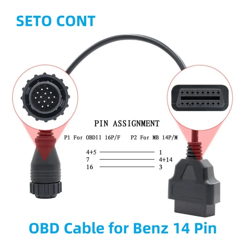 30 CM OBD Cable for Mercedes Benz  Sprinter 14 Pin Male to 16 Pin Female OBDII Extension Cable on MB Vehicle OBD2 Socket