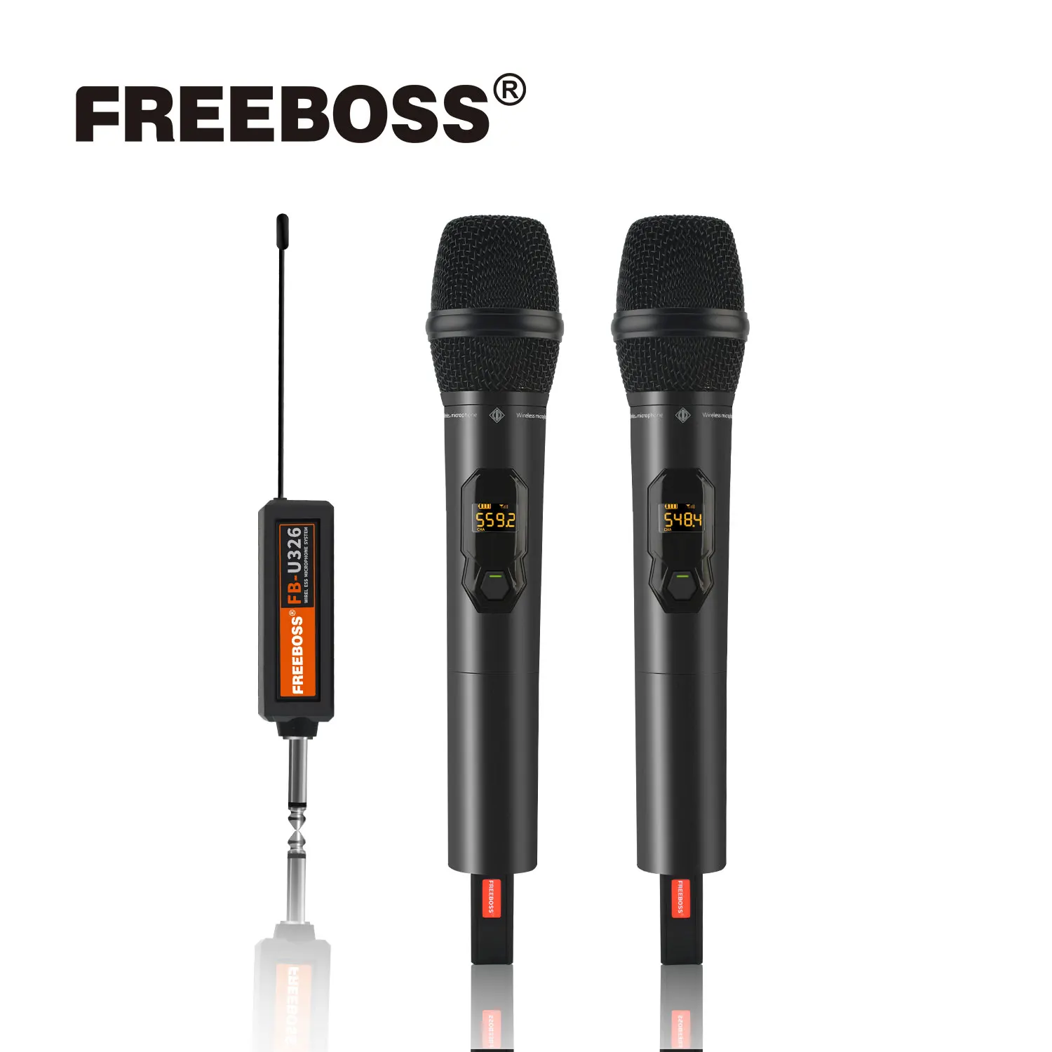 

Freeboss Rechargeable Receiver Charging Plug Portable 6.35 Out 2 Channel Microphone Church Outdoor Home Karaoke System FB-U326