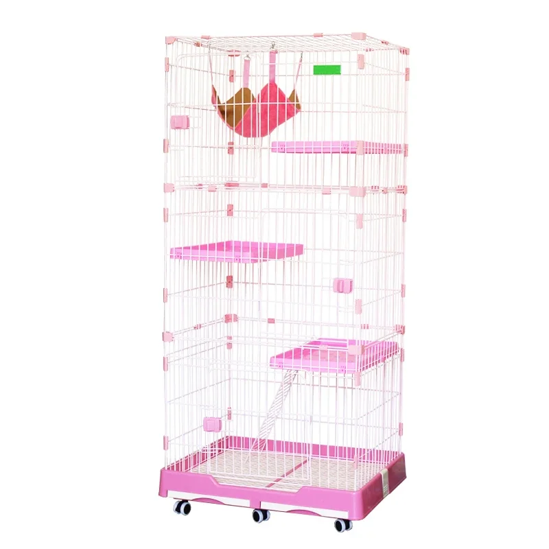 Choose high-quality stainless steel wire PP plastic cat cage with mobile base inexpensive  Wholesale factory price