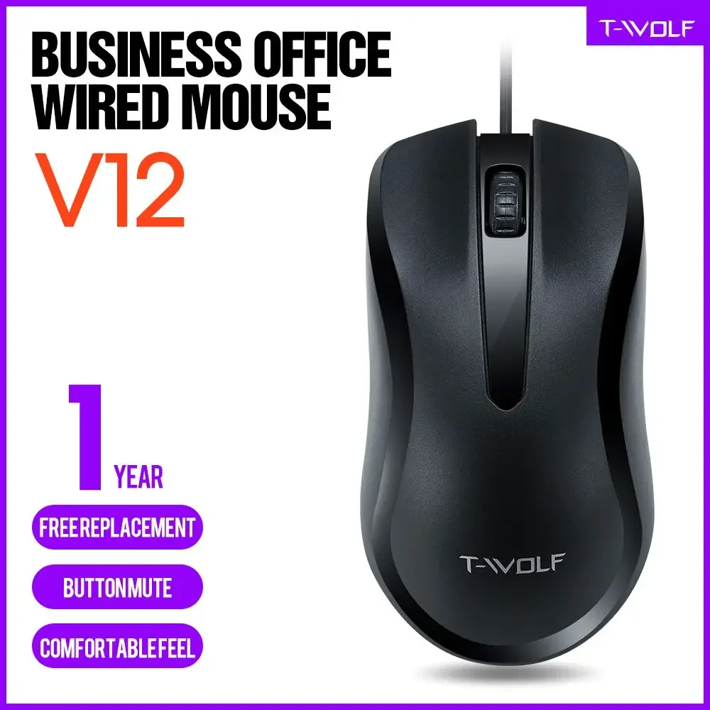 

T-WOLF V12 Office Business Cable Mouse Laptop Desktop USB Universal Office Silent Extension Cable Mouse Supports Ergonomic Mouse