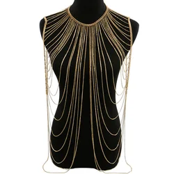 New RJS30 Gold Chains Neck Shoulder Chains Body Jewelry Unique Top Costume Neck Body Jewelry 2 Colors