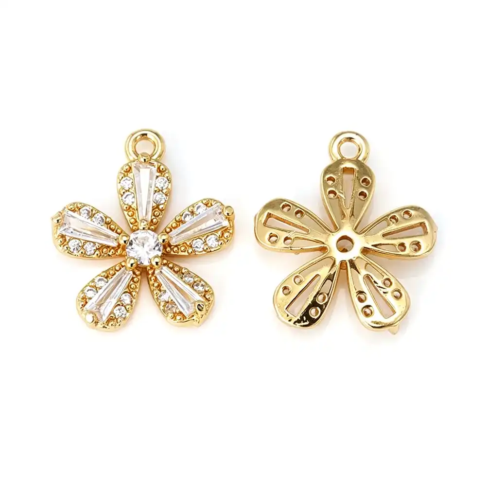 2PCS 18K Gold Color Brass and Zircon Flower Charms Pendants High Quality Diy Necklace Earrings Charms Jewelry Making Accessories