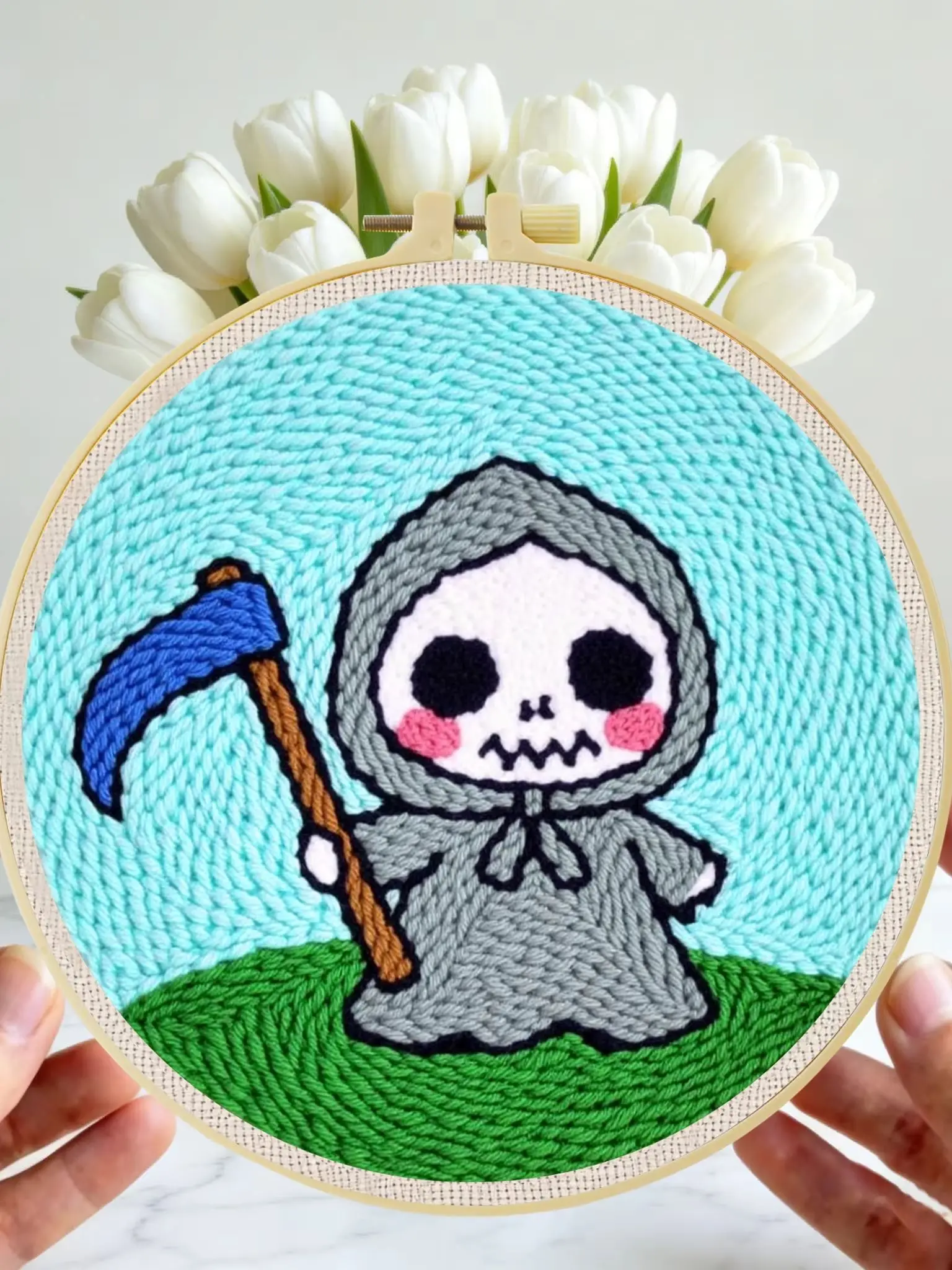 Anfänger-Halloween-Punch-Needle-Stickerei-Set 20x20cm 1 Stück Entspannendes Grusel-Geist-Kürbis-DIY-Set für Süßes oder Saures Partydekoration – Detail 1