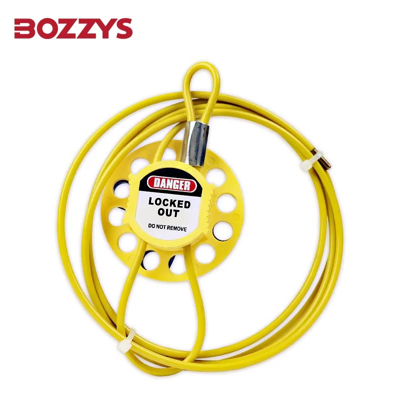 

BOZZYS Adjustable Wheel Type Cable Lockout with 4MM*2M Yellow Plastic-coated Stainless Steel Cable for Industrial Lcokout Tagout