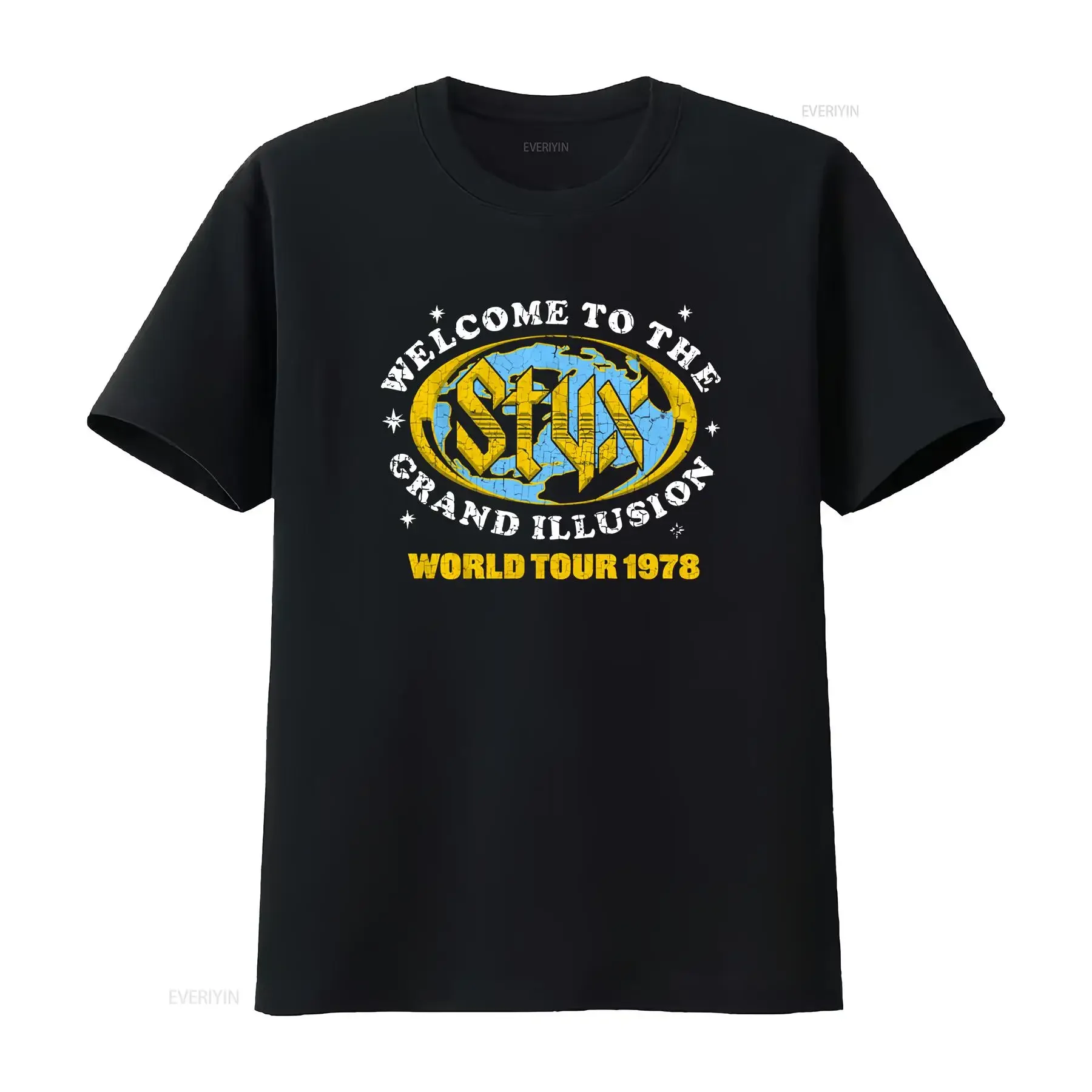 Styx Men's T Shirt Welcome to the Grand Illusion World Tour 78 Tops Rock Concert Merch Vintage Style Band Lover  vintage Unisex