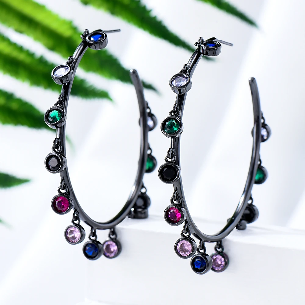 Missvikki 2022 Dubai Trend Black Hoop Earrings for Fashion Women Bride Wedding Actor Dancer Show Occasion Sister Girfriend Gift