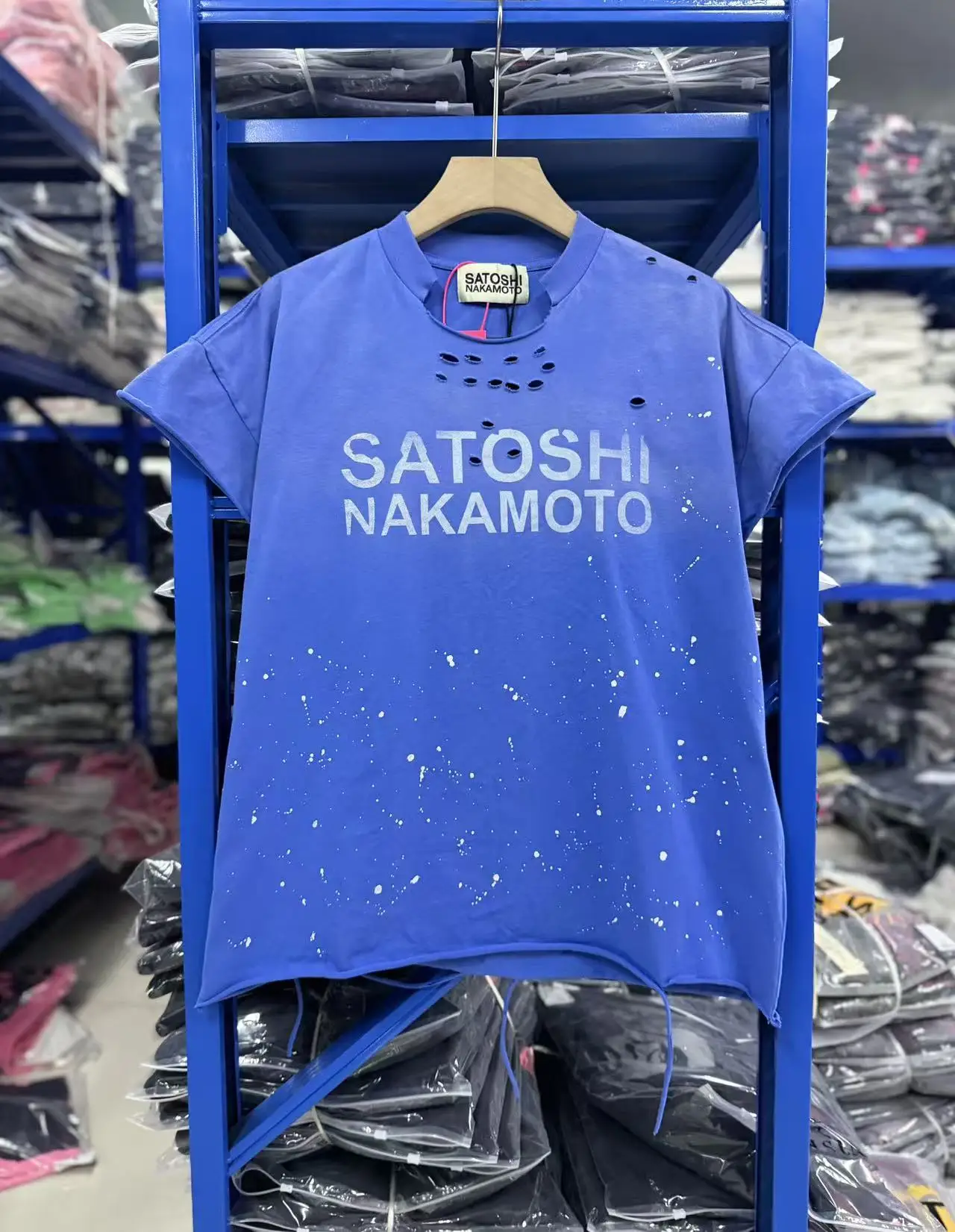 Satoshi Nakamoto 27SS Hole Splashed Ink T Shirt Men Women High Quality Tee Tops T-Shirt