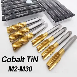 Cobalt Screw Thread Tap Drill Bit Spiral Pointed Flute Metric M2-M30 HSSCO Titanium Coated Machine Tap For Stainless Steel Metal