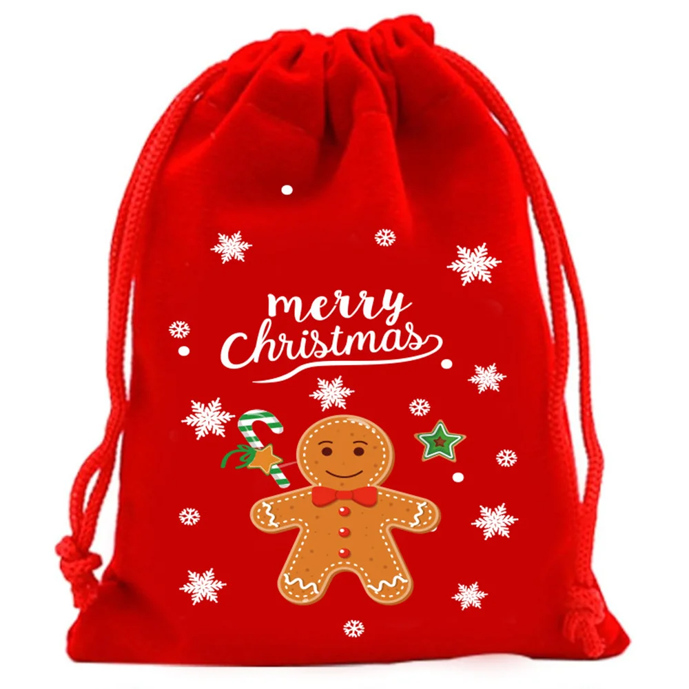 Christmas Candy Bag Velvet Red Green Drawstring Gift Bag Xmas Biscuit Snack Packaging Bag Necklace Ring Jewellery Organiser