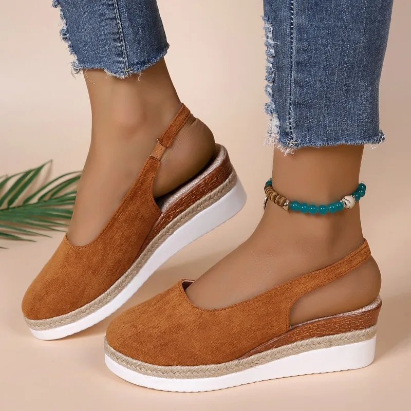 

Летние новые стильные повседневные босоножки на танкетке с одним ремешком, увеличивающие рост, большие размеры, дышащие и модные сандалии