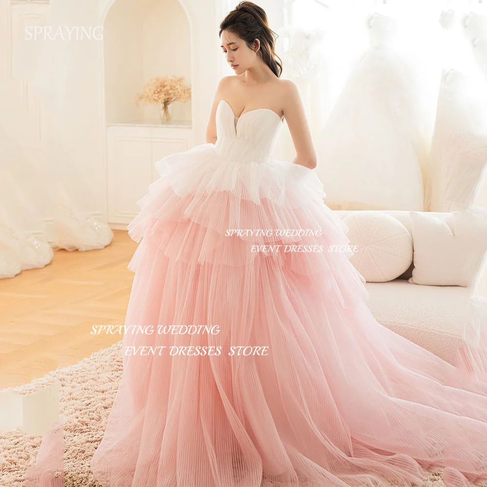 

GreySPRAYING Fairy Tulle Gradient Evening Dress Korea Photo Shoot Sweetheart A line Long Tiered Party Dress Corset Customized