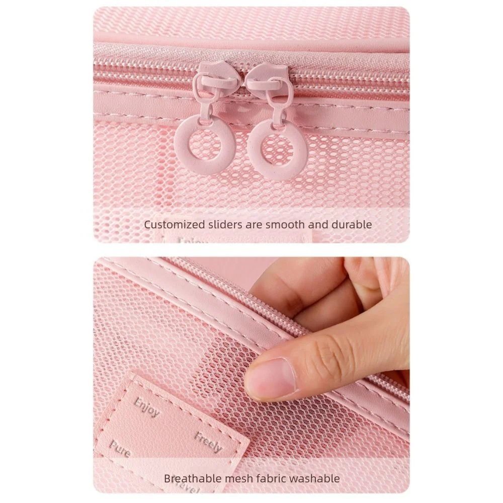

Casual Nylon Cosmetic Bag With Zipper Mesh Mesh Makeup Bags Multipurpose Hand-held Toiletry Wash Bags Women