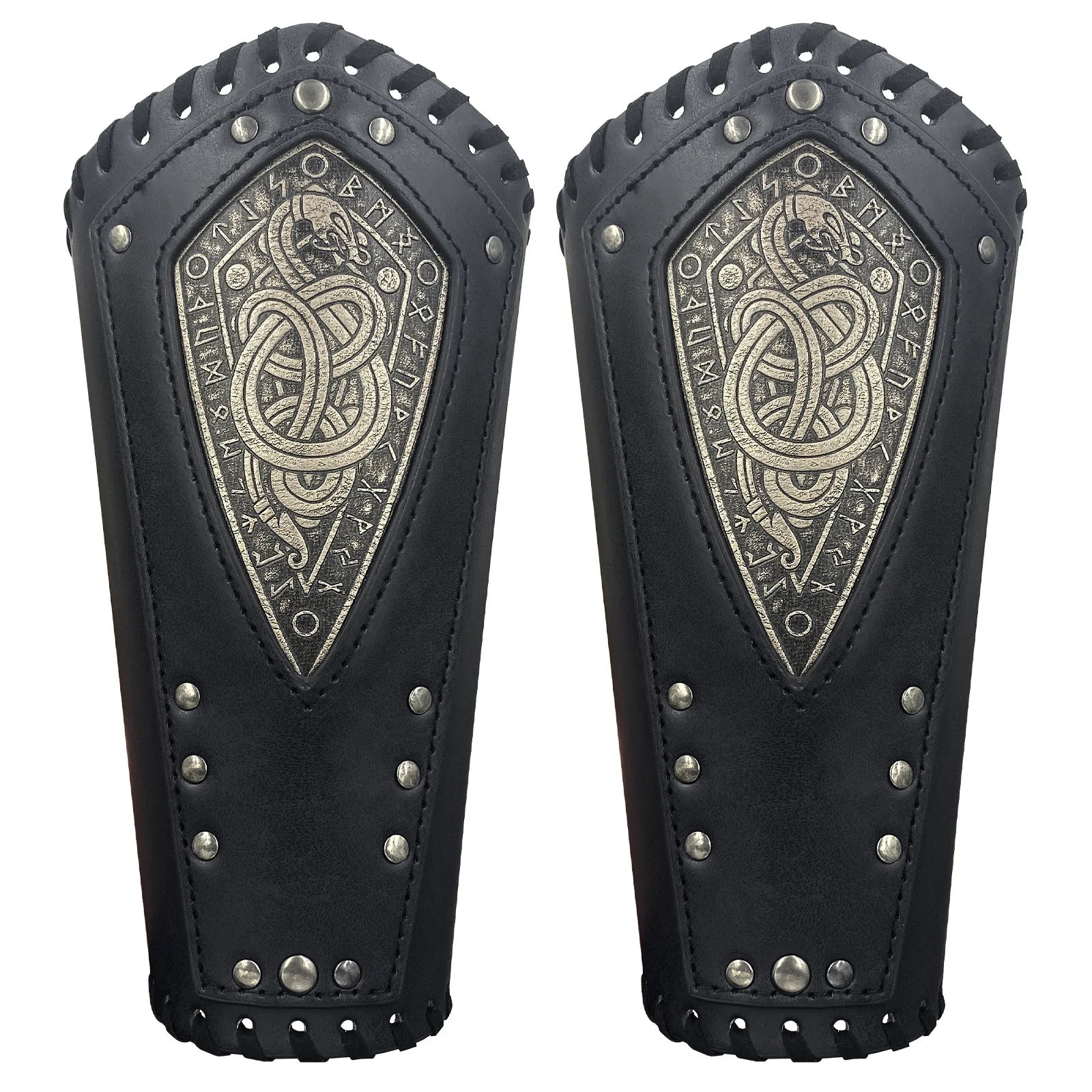 Viking Embossed Faux Leather Arm Guards for Men Medieval Vintage Mercenary Arm Bracers Retro Knight Gauntlets