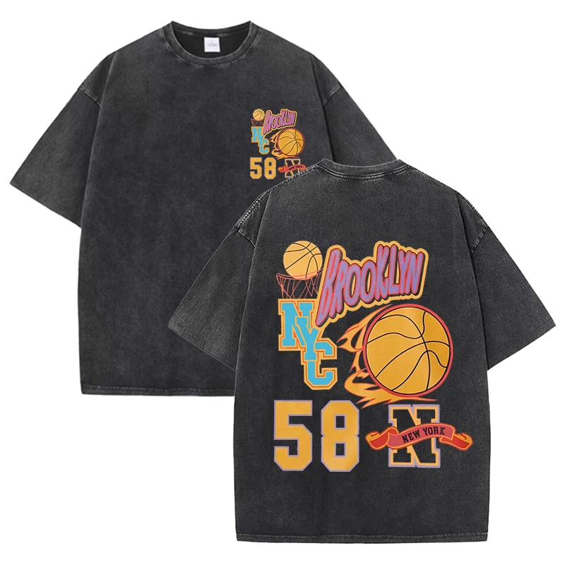 

Brooklyn Nyc Basketball 58 Graphic Print Retro Women T-Shirt Trendy Crewneck Tee Shirts Hip Hop Clothes Cotton Short Sleeve