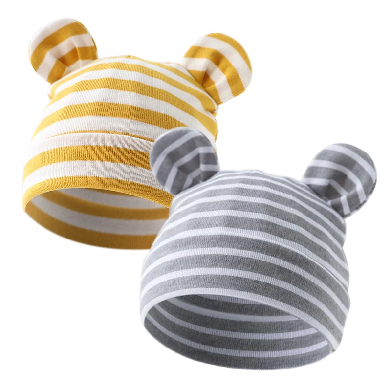 Baby Katoenen Gestreepte Hoed Pasgeboren Leuke Oorkap Zachte Tulband Baby Kinderkamer Cap Kinderen Outdoor Accessoires Beanie Hoed Headwrap
