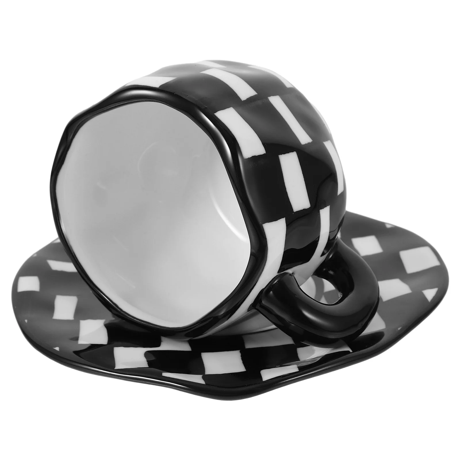 1 مجموعة أسود أبيض رقعة الشطرنج أكواب القهوة مع الصحون مجموعة أدوات الشرب الأنيقة متقلب القدح مع الصحن فنجان القهوة متقلب #2