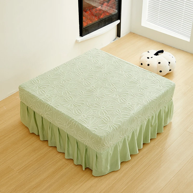 Elastic Jacquard Velvet Footstool Cover House Pouf Stool Ottoman Cover Living Room Furniture Protector Sofa Cover With Skirt