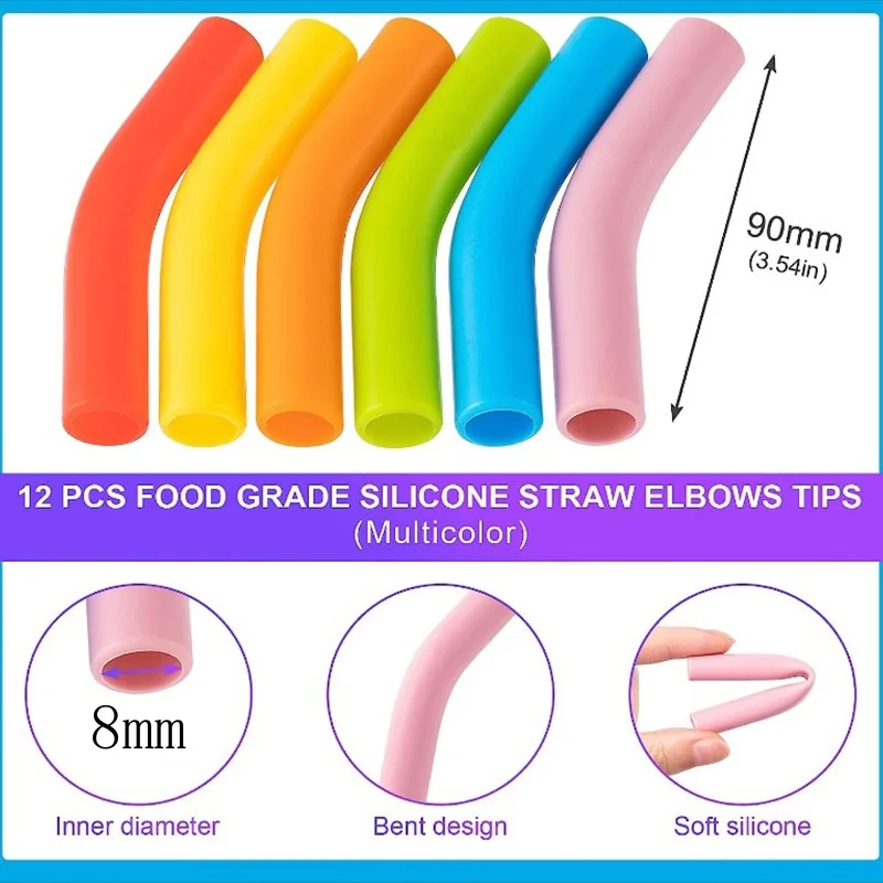 Silicone Straw Covers Metal Straws Tips Cover 8MM Wide Stainless Steel Food Straw Straws Straw Covers Accessories Reusable