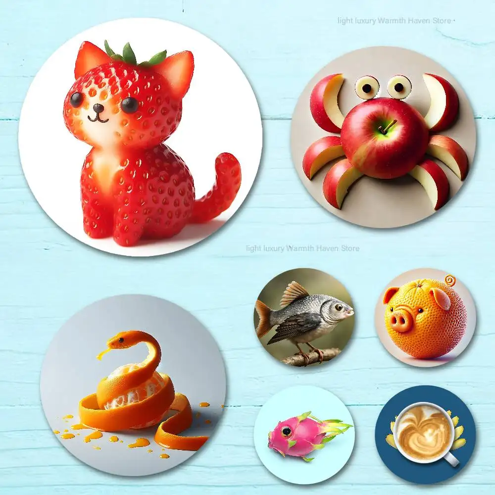 

E-Exotic Animals And Fun Food Round Wooden Coasters For Cute Design Suitable for Drinks Tea,Coffee Home Perfect Gift