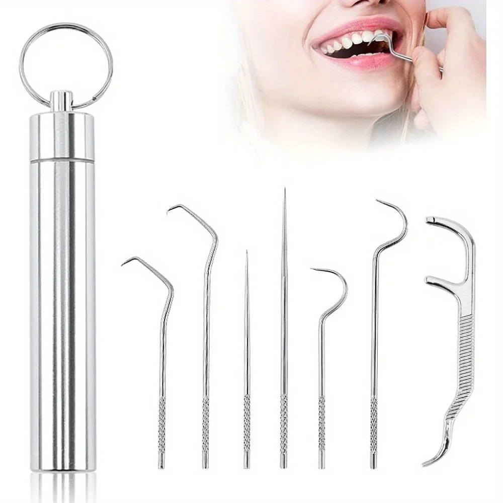 Stainless Steel Toothpick Set Tooth Flossing Reusable Toothpicks Portable Toothpick Floss Teeth Cleaner Oral Cleaning
