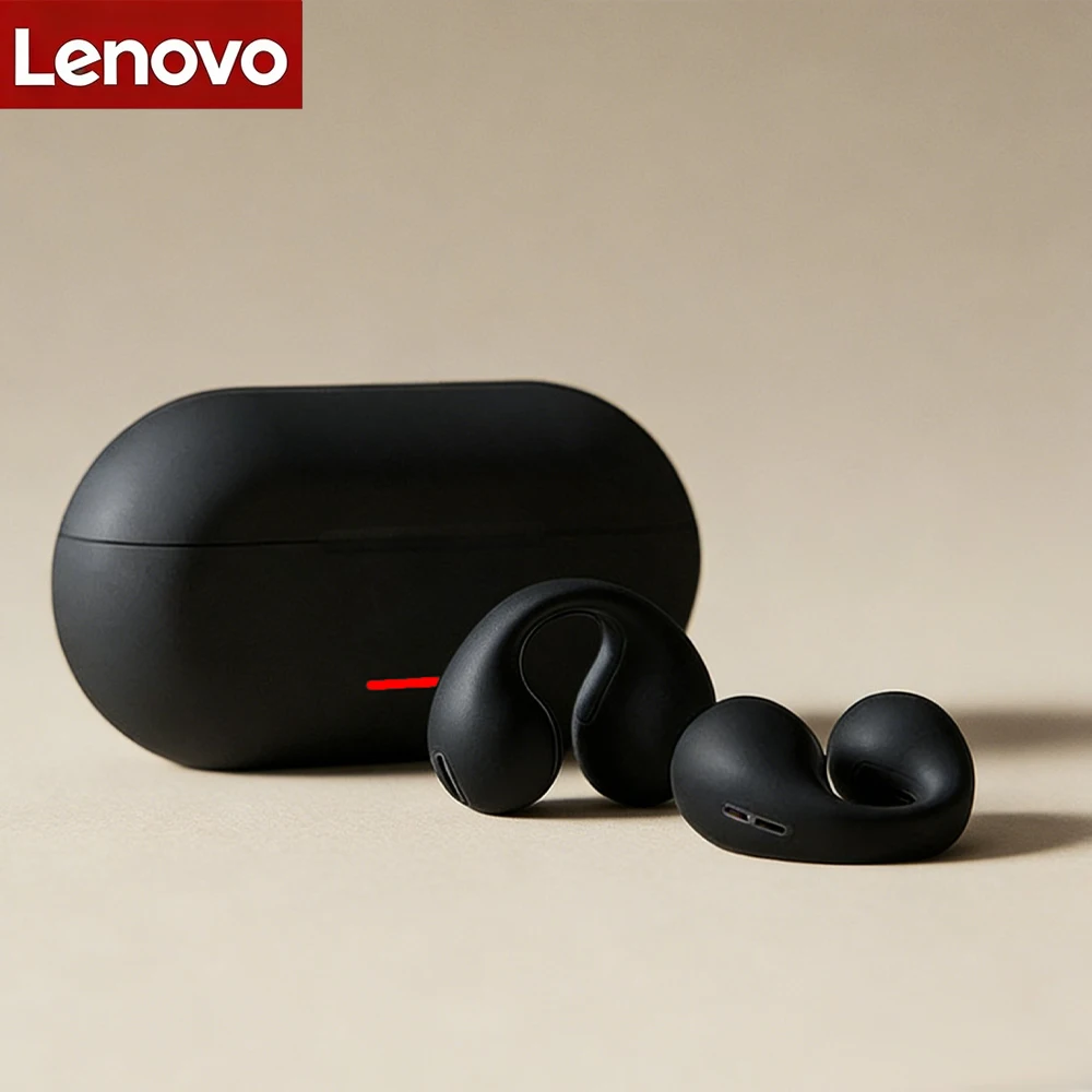 سماعة أذن لينوفو اللاسلكية بلوتوث بمشبك أذن رياضي خارجي مع صندوق شحن HIFI Sound Earbud لتشغيل سماعة الرأس غير المؤلمة