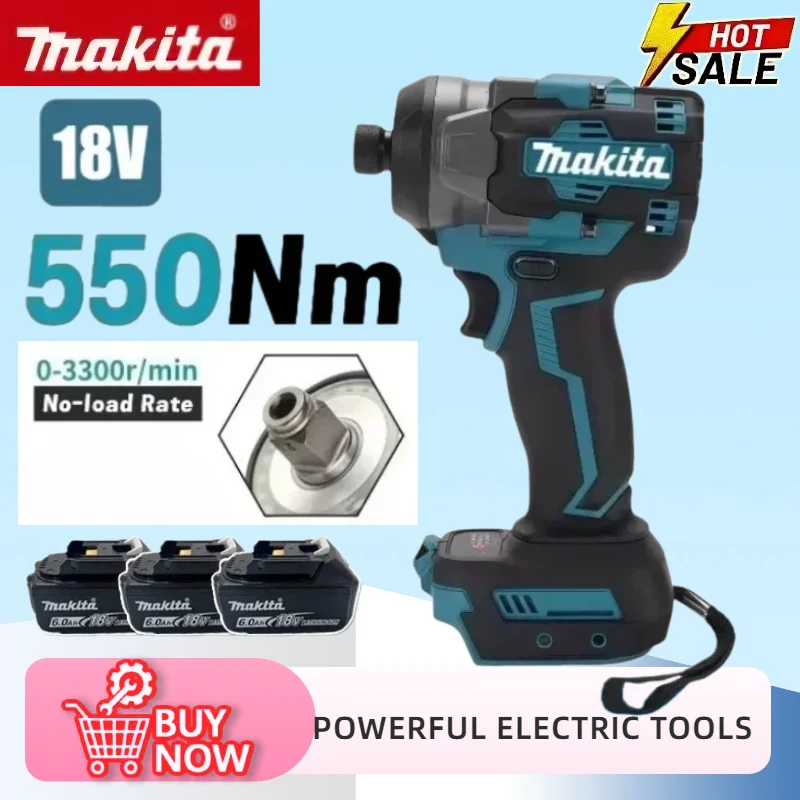 

Аккумуляторный ударный гайковерт Makita 3500IPM, 550 Нм, с высоким крутящим моментом, высокой концентричностью, безопасный для ремонта электрооборудования, электроинструмент