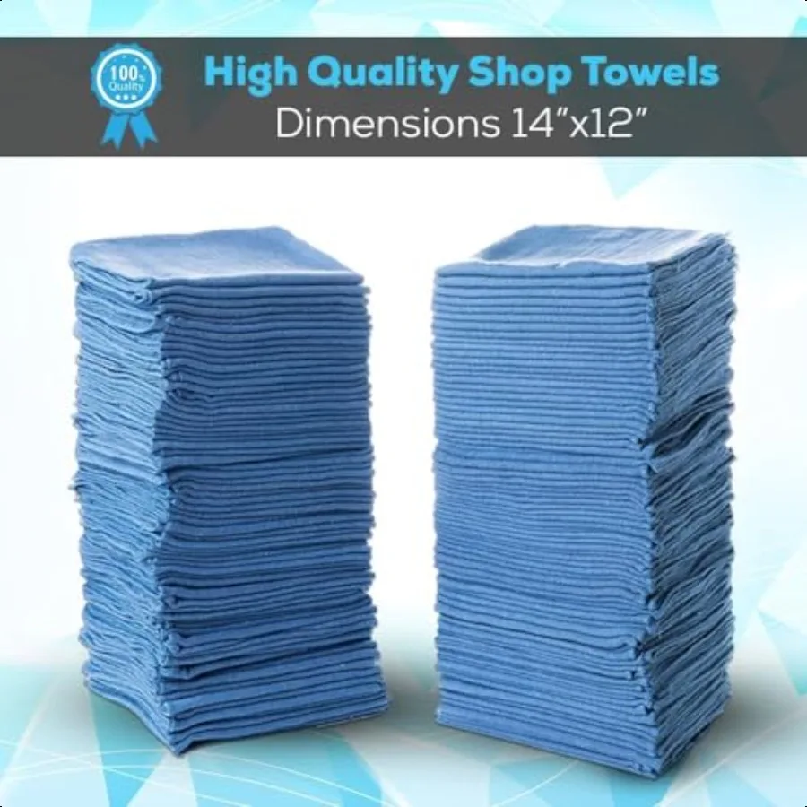 Premium Cotton Shop Towels 14x12 125 Pack Reusable Cleaning Shop Rags for Automobiles Industries Garage and Homes (Blue)
