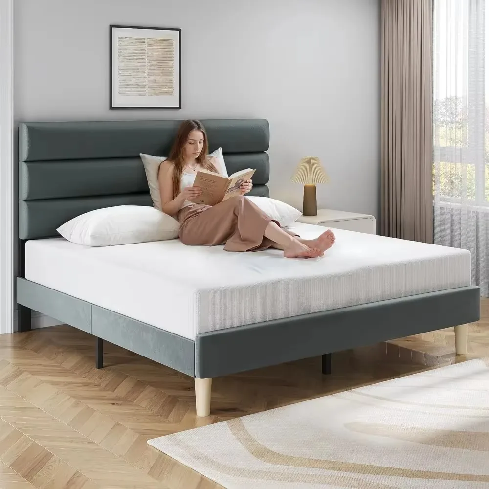 

Каркас кровати размера «queen-size», изголовье с бархатной подкладкой, металлическая опора, легко собирается, место для хранения вещей, пружинный ящик не требуется