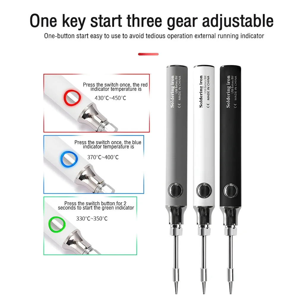 Cordless Soldering Iron Tool Pen Portable USB 5V 8W Electric Powered Kit Rechargeable and Temperature Adjustment