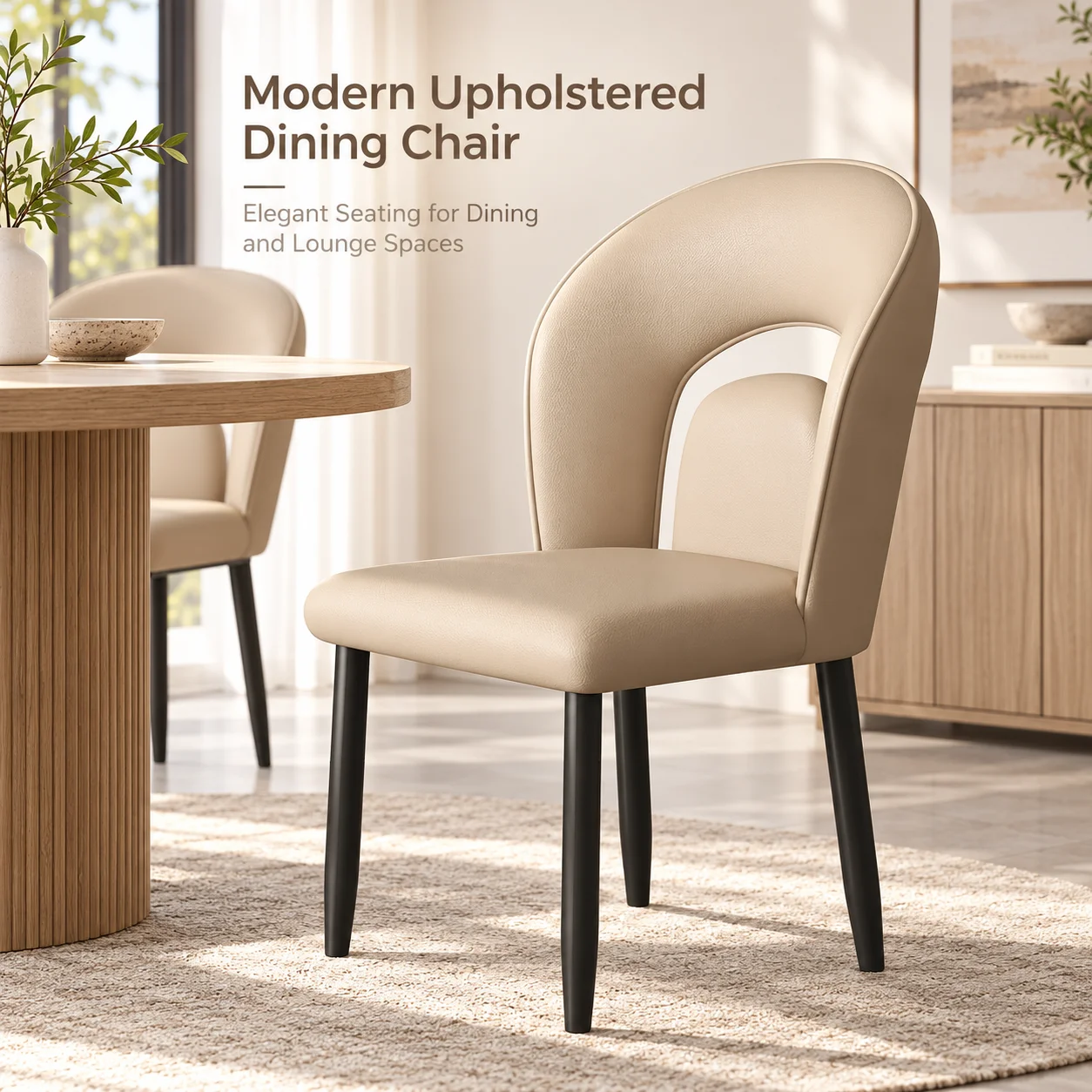 AOLIVIYA Modern Upholstered Dining Chair Faux Leather Accent Side Chair With Curved Open Back Metal Legs For Kitchen Dining Room