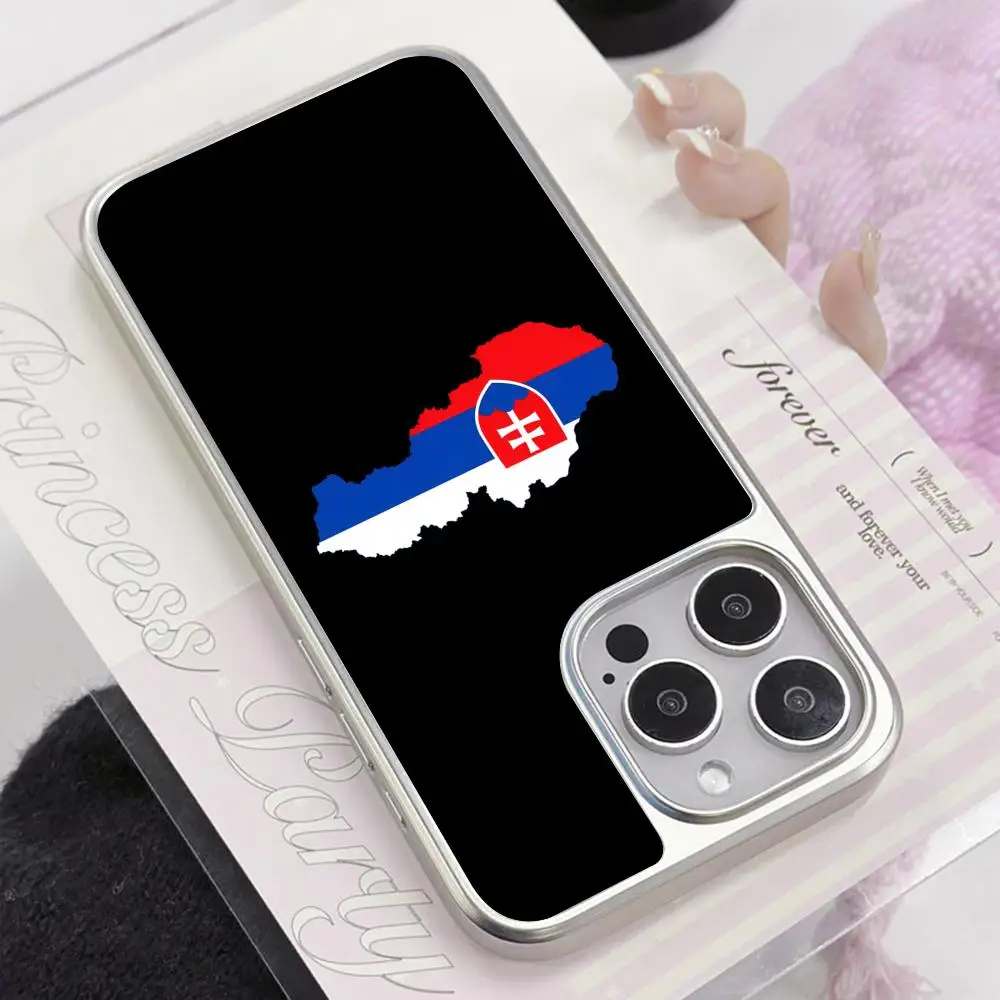

Чехол для мобильного телефона с флагом Словакии для iPhone 17 16 15 14 13 12 11 Air Pro Max Plus, с серебряным покрытием, красочный, роскошный