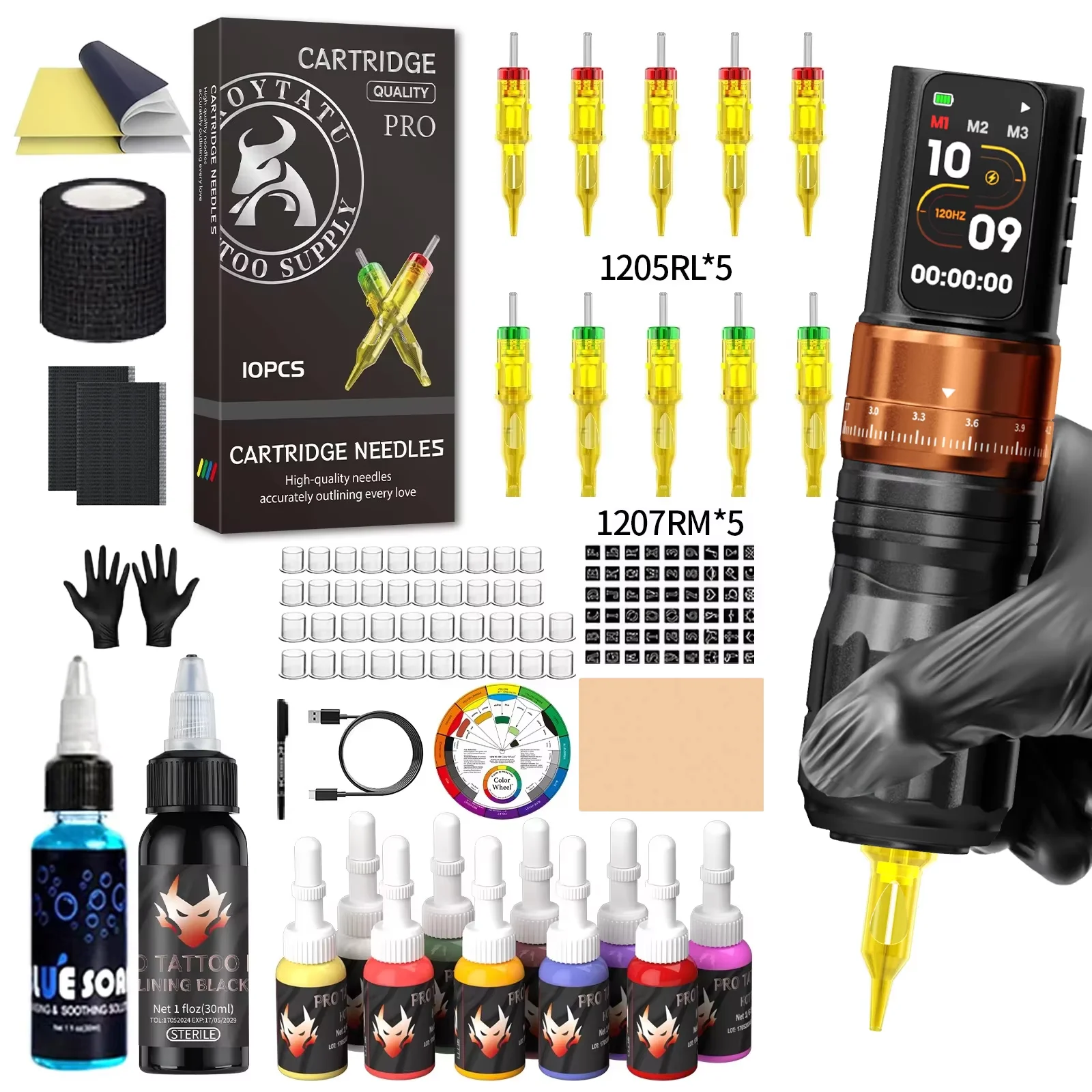 TRO Tattoo Kit Or Tattoo Machnie Alloy Adjustable For Permanent Makeup Tattoo Machine Kit 10 Tattoo Needles Tattoo Gun Kit