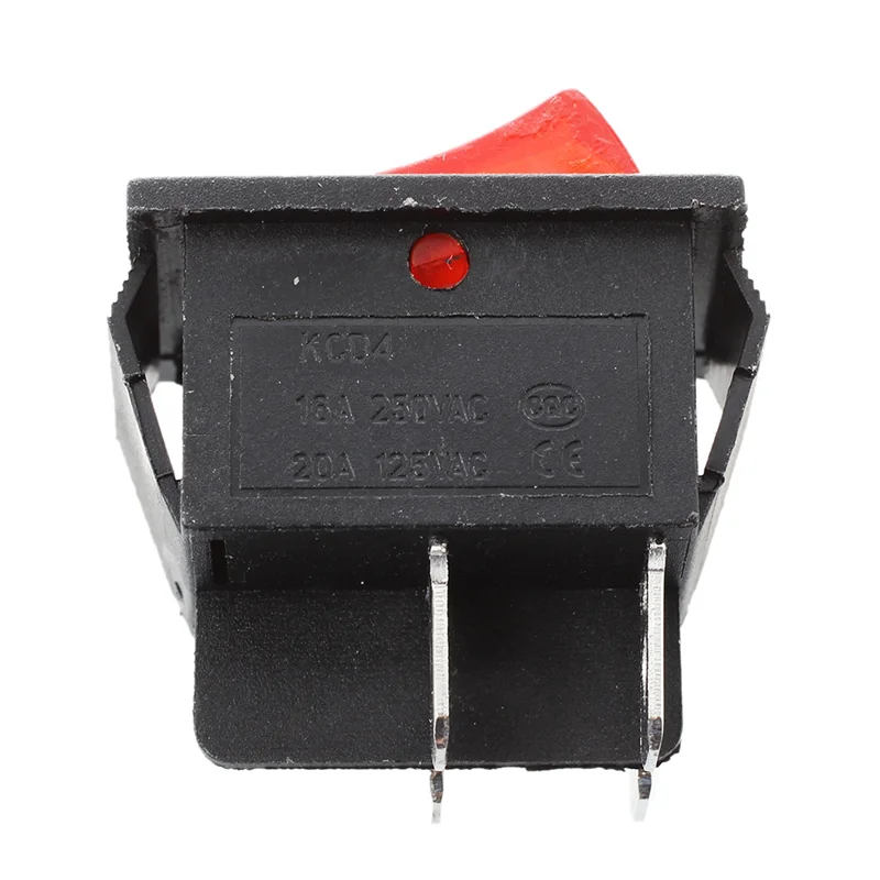 

M13K-16A/250VAC 20A/125VAC Red Indicator Light 4 Pin On/OFF DPST Rocker Switch 6 Pcs