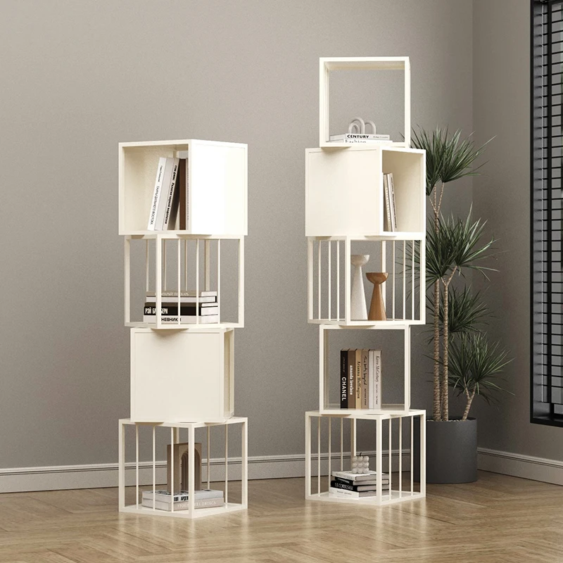 Cream Wind Simple Modern Household Bookshelf Floor Shelf Living Room Corner Wrought Iron Storage Rack Creative Display Rack