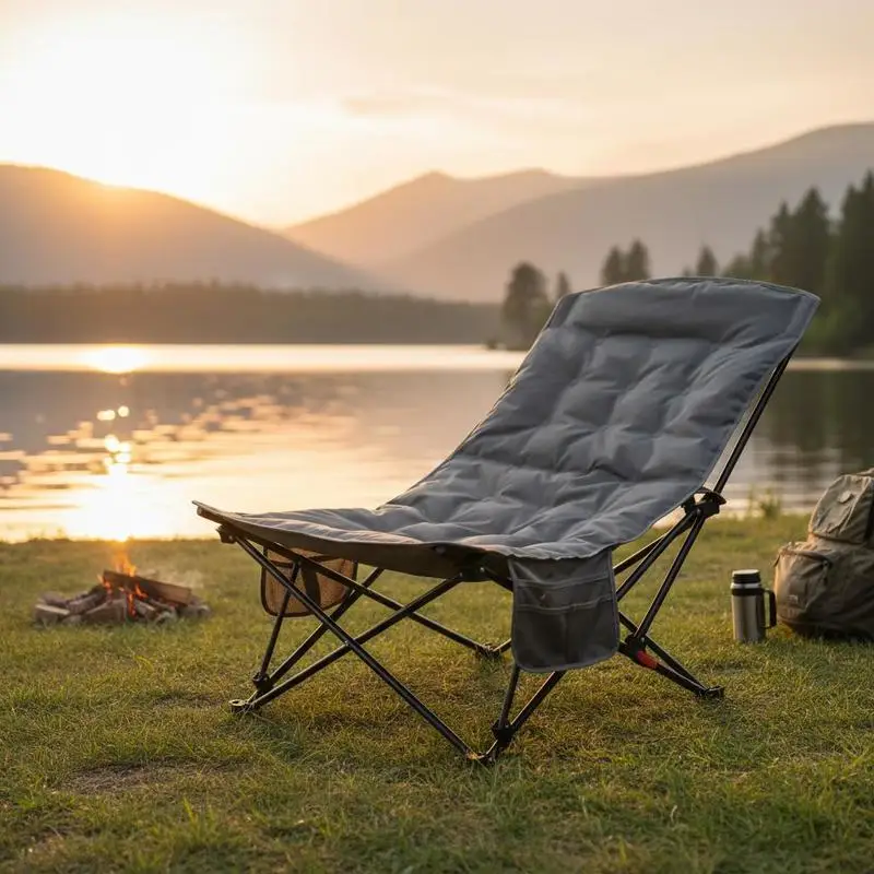 Klappbarer Campingstuhl für Erwachsene mit verstellbarer Rückenlehne und Tragetasche – Khaki