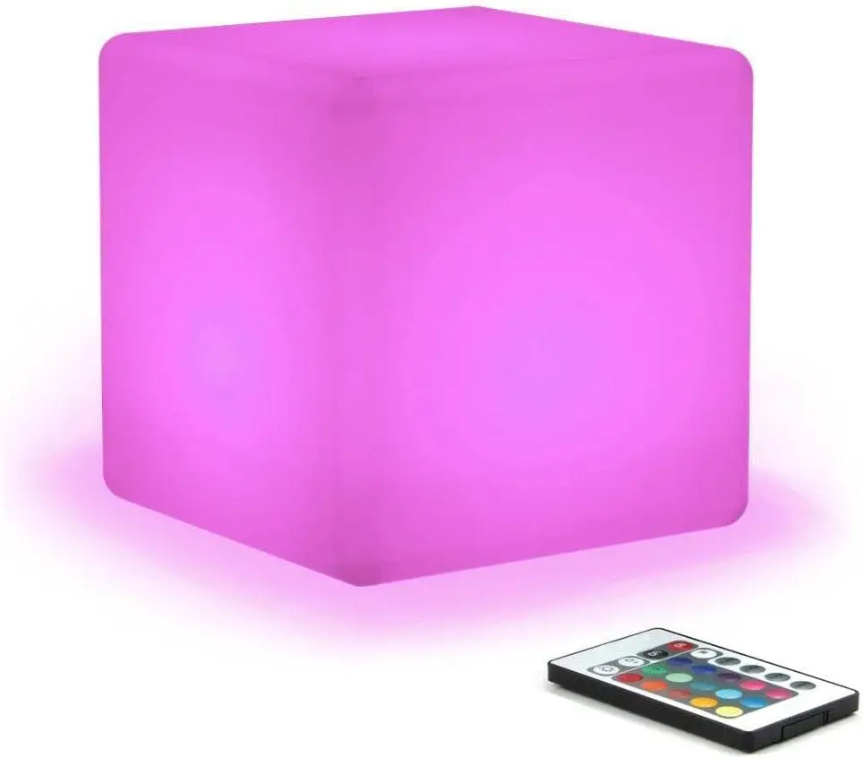 16-inch Rechargeable LED Cube Chair Light w/Remote, Waterproof RGB Color Changing Seat Stool Side Table, Ideal Home Bedroom
