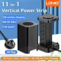 LDNIO Tower Power Strip with 6 Outlets +4 USB Ports + WIRELESS CHARGER 2M Power Cord, UK Plug Vertical Electric Socket for Home
