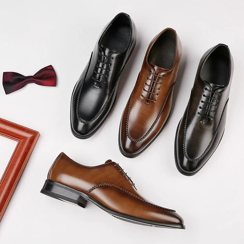 2025 Business Men Shoes Classic Leather Formal Dress Shoes For Men Breathable Pointed Toe Office Wedding Shoes Mens Oxford Shoes