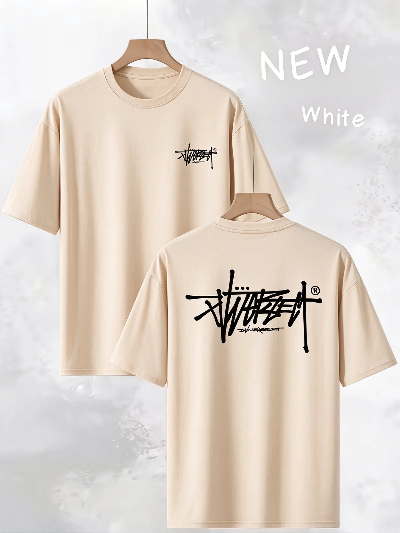 2026 new Men's Trendy Loose Fit Crew Neck T-Shirt, Casual Daily Short Sleeve Tee, Artistic Letter Print, Gift Idea