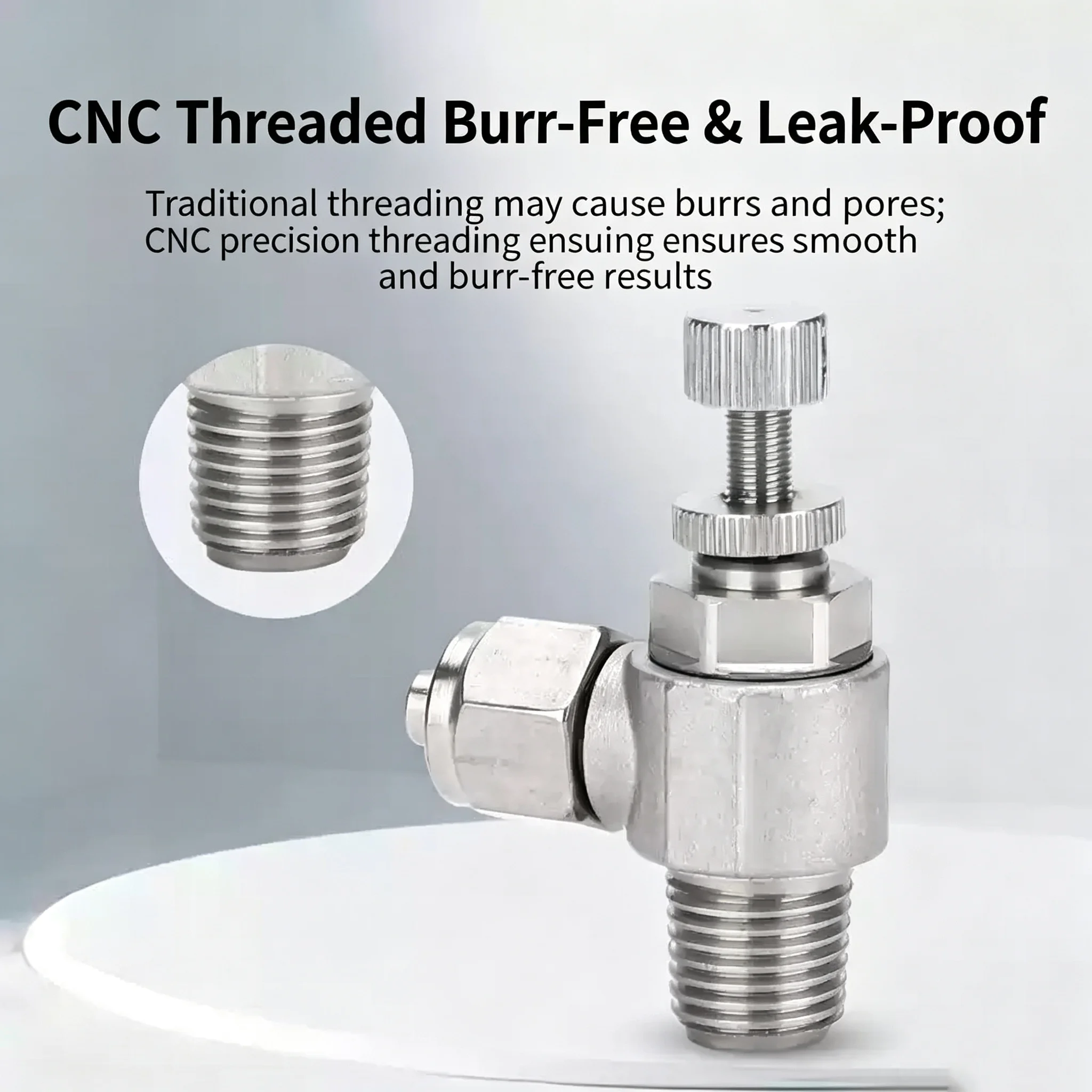 304 Stainless Steel Pneumatic Throttle Valve SL6-M5 1/8 Inch to 6mm Pressure Reducing Control Regulating for SL10-02 SL6-01 SL8-