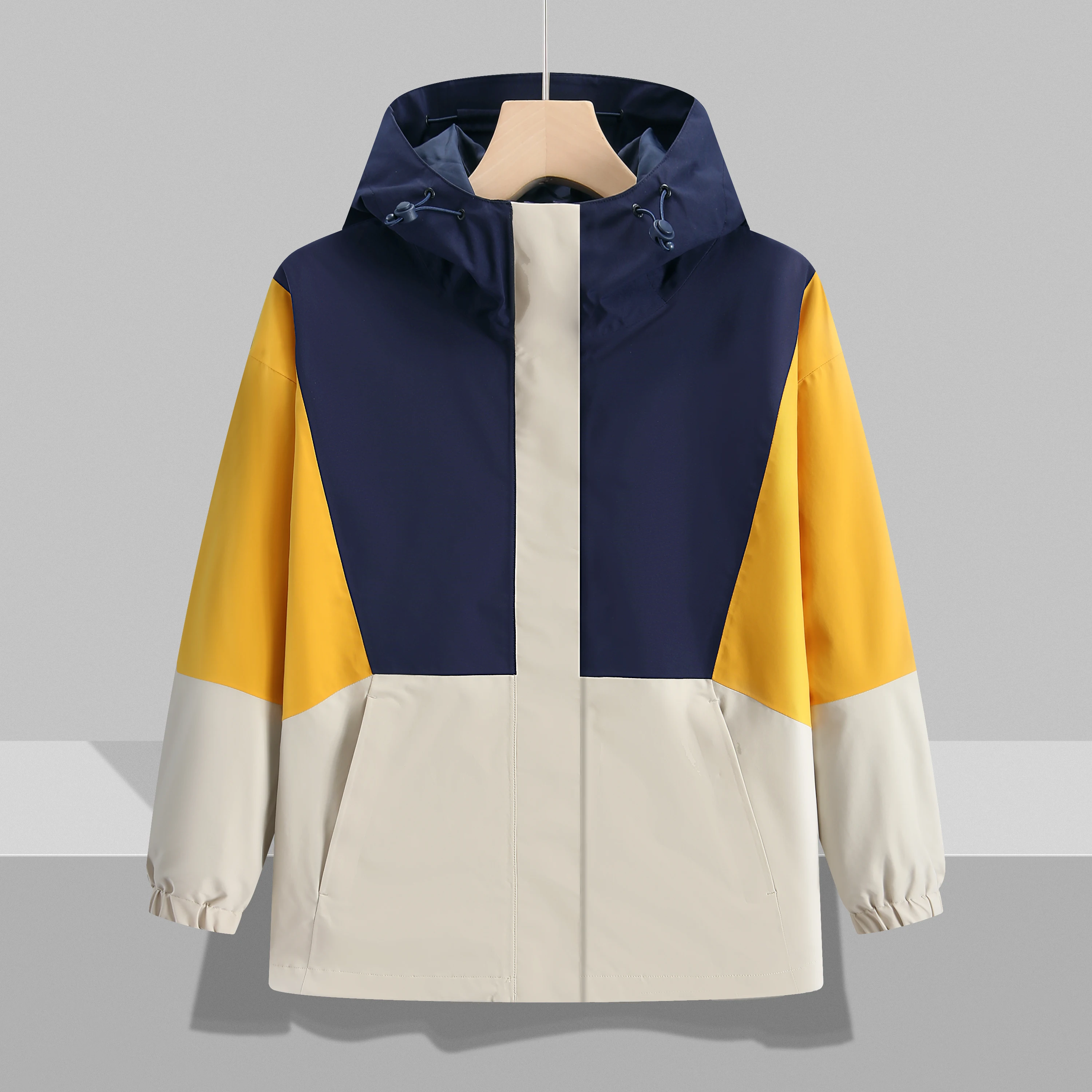 

Men's and Women's Fashion Outdoor Jacket Spring and Autumn Splicing Color Zipper Coat Hoodie Sportswear Warm Couple Wear