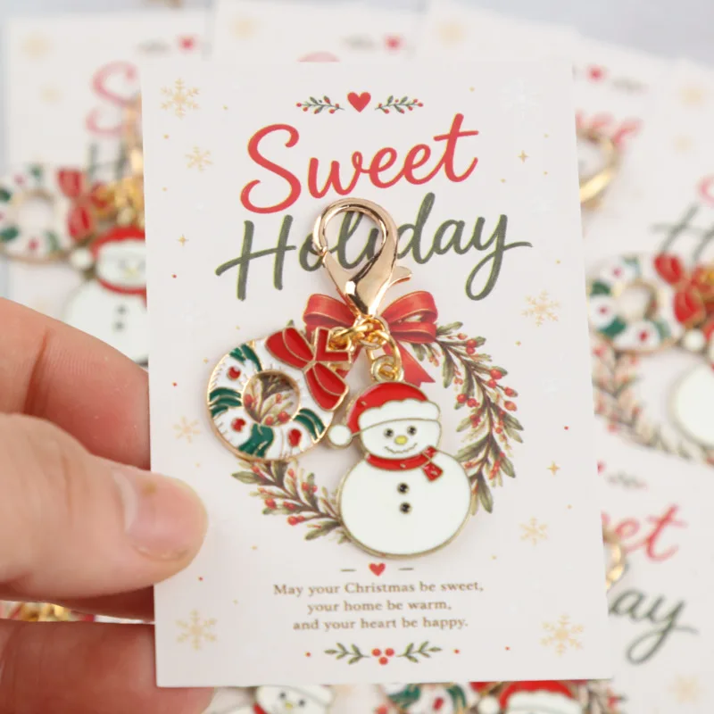 10/15pcs 2dSweet Holiday Snowman Keychain，Paired with textured off-white seasonal cards，Thank you to the teachers and colleagues