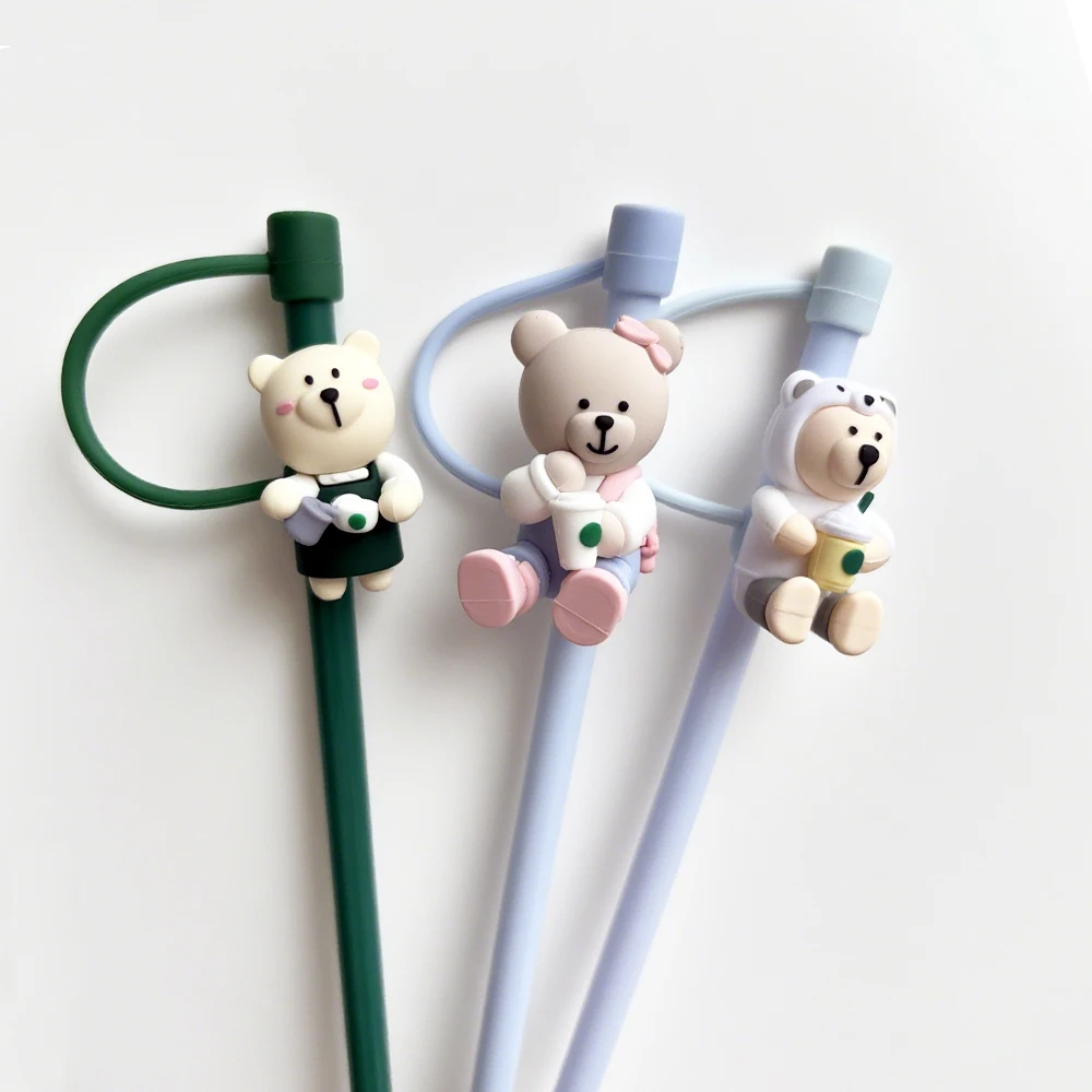 1 قطعة الدب سيليكون القش التوصيل ل 7-8 مللي متر القش قابلة لإعادة الاستخدام سبلاش الشرب الغبار كوب غطاء كاب Kawaii لكوب ستاربكس #3