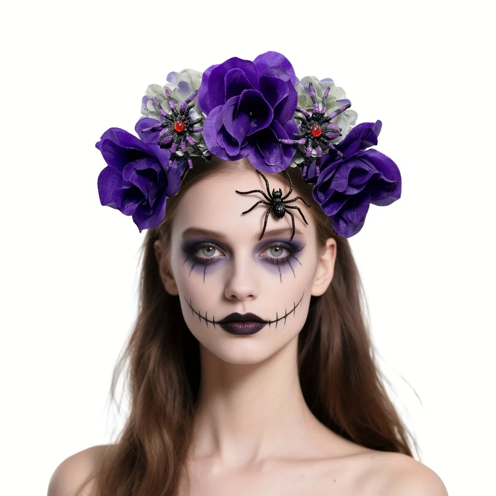 

Halloween Gothic Hair Band Floral Headdress Hairband Purple Womens Costume Accessory for Day of Dead Party Vampire Makeup