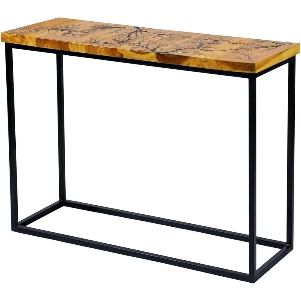 

Rustic Teak Wood Entryway Table with Metal Hairpin Legs, 40 Wide, Brownish Finish